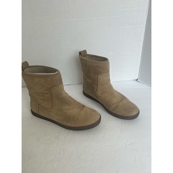 Tory Burch Alana Split Suede Straight Shearling Light Camel Booties 30950 Sz 8 - Picture 2 of 12